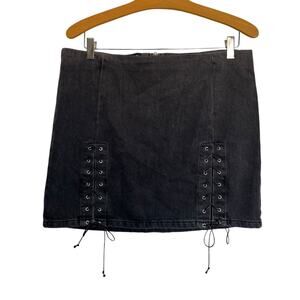 Urban Outfitters BDG Black Denim Mini Skirt Lace Up Details Grunge Punk Size L